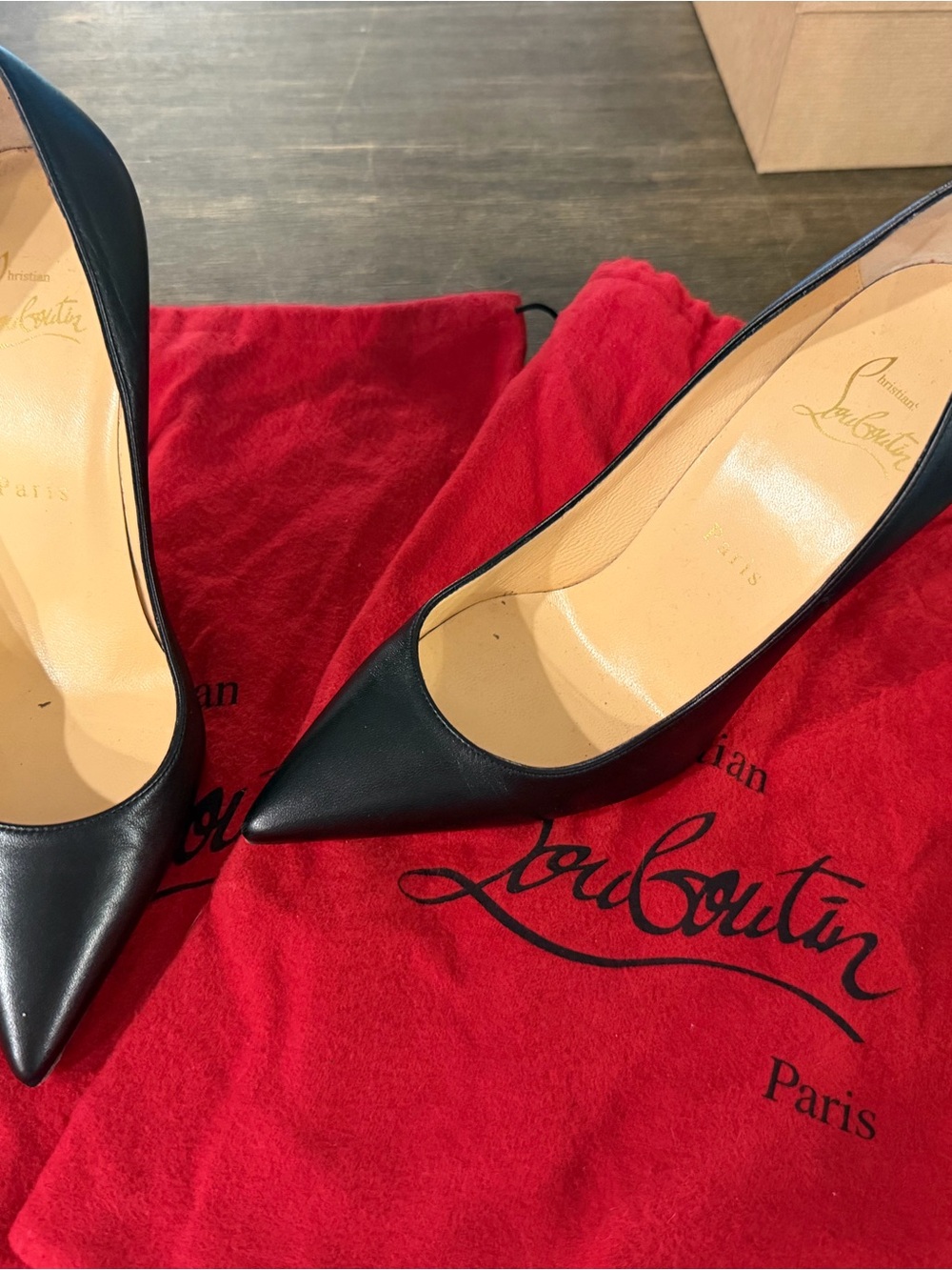 Christian Louboutin Black Pointed Leather Pumps